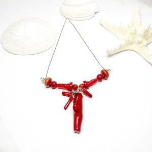 ShanRiLa Red Coral Horizontal Pendant Necklace